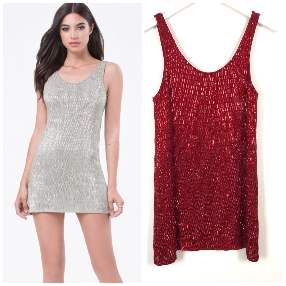 MLV Faye red beaded scoop neck tank mini dress